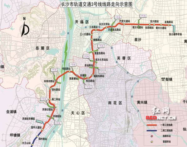 长沙地铁3号线线路图走向示意图.